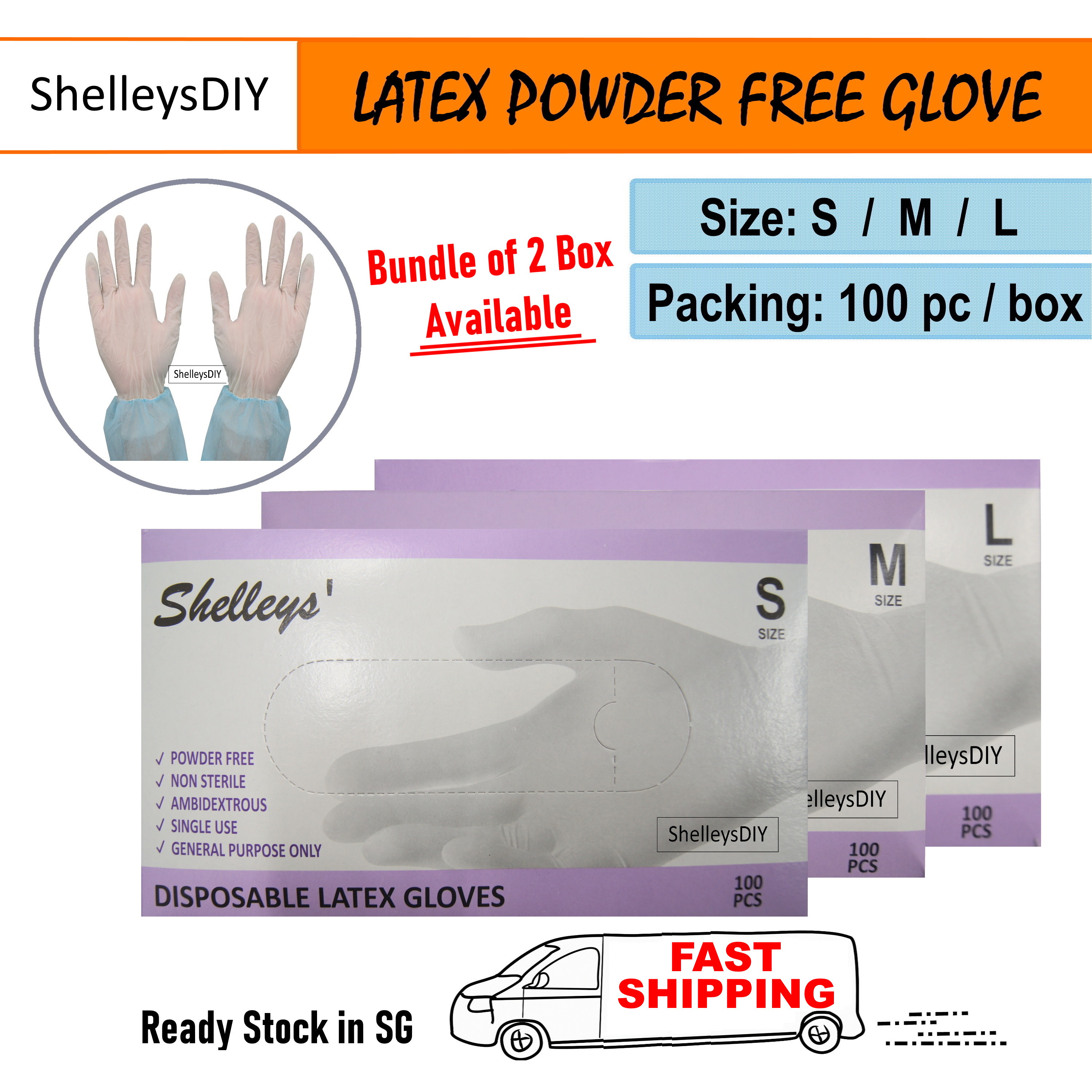 2 Box of 100 PCS Disposable Powder Free Latex Glove S / M / L Size - Ready Stock in SG