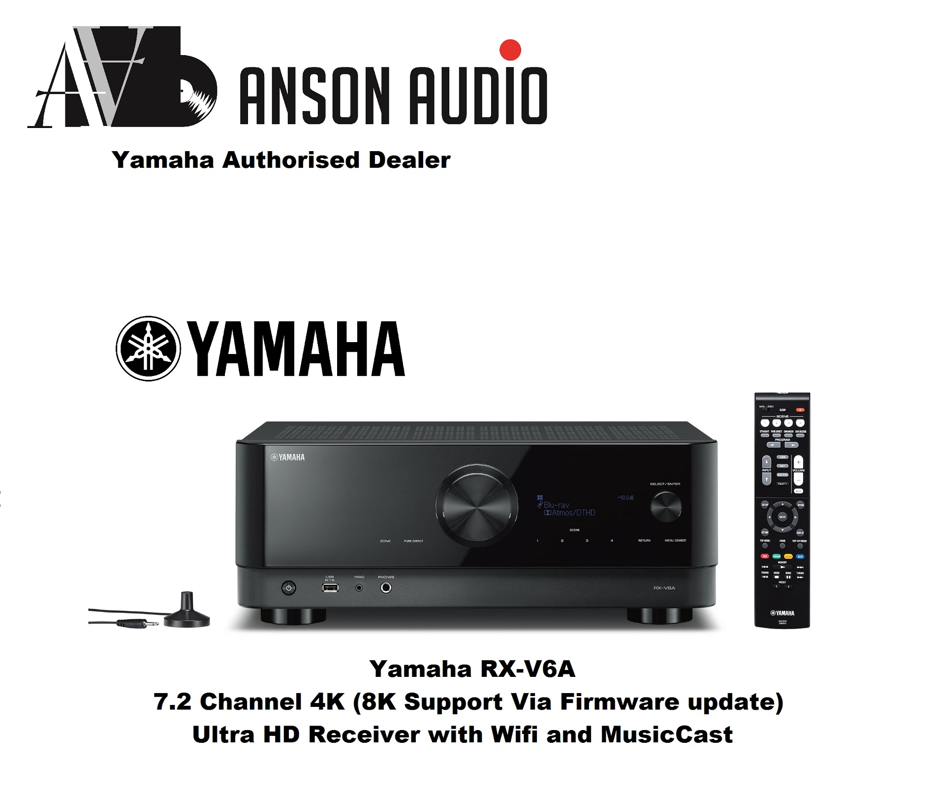 Yamaha RX-V6A 7.2 Channel 4K (8K Support Via Firmware update) Ultra HD Receiver with Wifi and MusicCast
