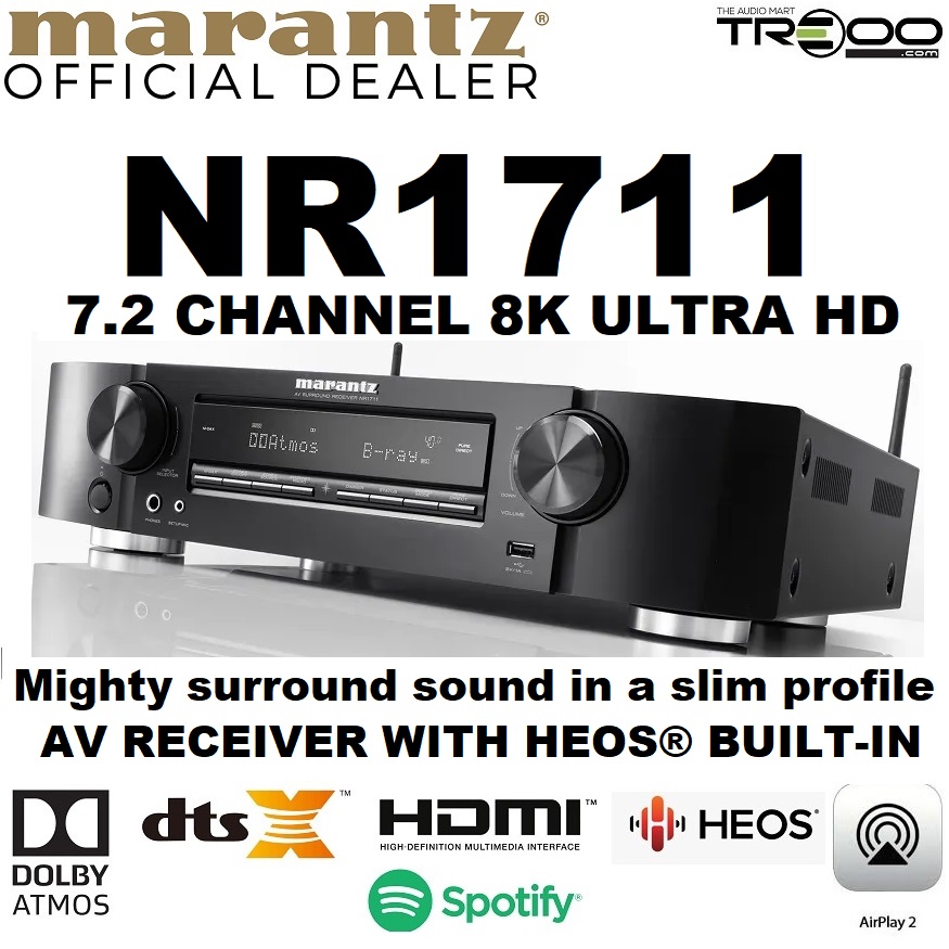Marantz NR1711 Multi-Room Wireless Bluetooth/WiFi/Ethernet Network Streamer & 7.2 Channel Hi-Fi AV Receiver`
