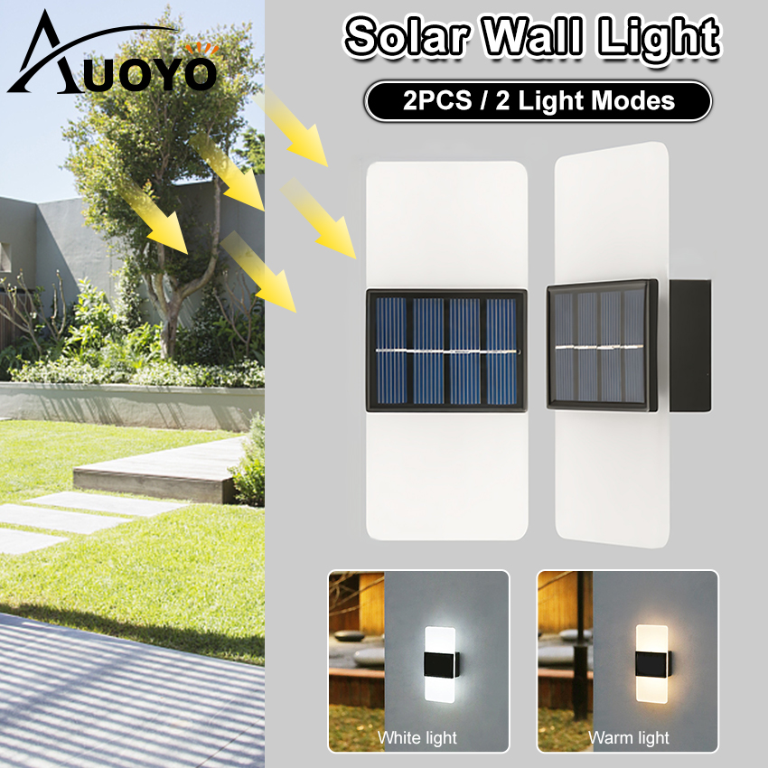 Auoyo Solar Lights Outdoor Waterproof Original Rechargeable Lamp Light Modern Indoor Decor Light Solar Wall Light 14/16LED Wall Lamp Up and Down Double Head For Outdoor Indoor Decorative Bedroom Corri