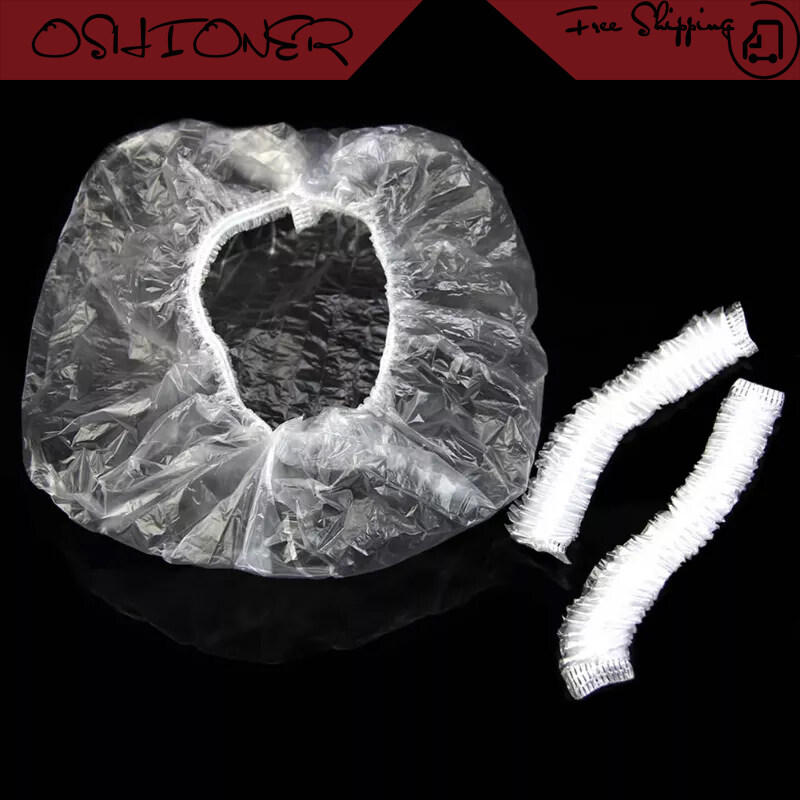 OSHIONER 100 Pieces of Disposable Thickening Hotel Family Shower Bath Transparent Hair Elastic Cap Hat Plastic Wrap Set Bowl Set Dish Cover