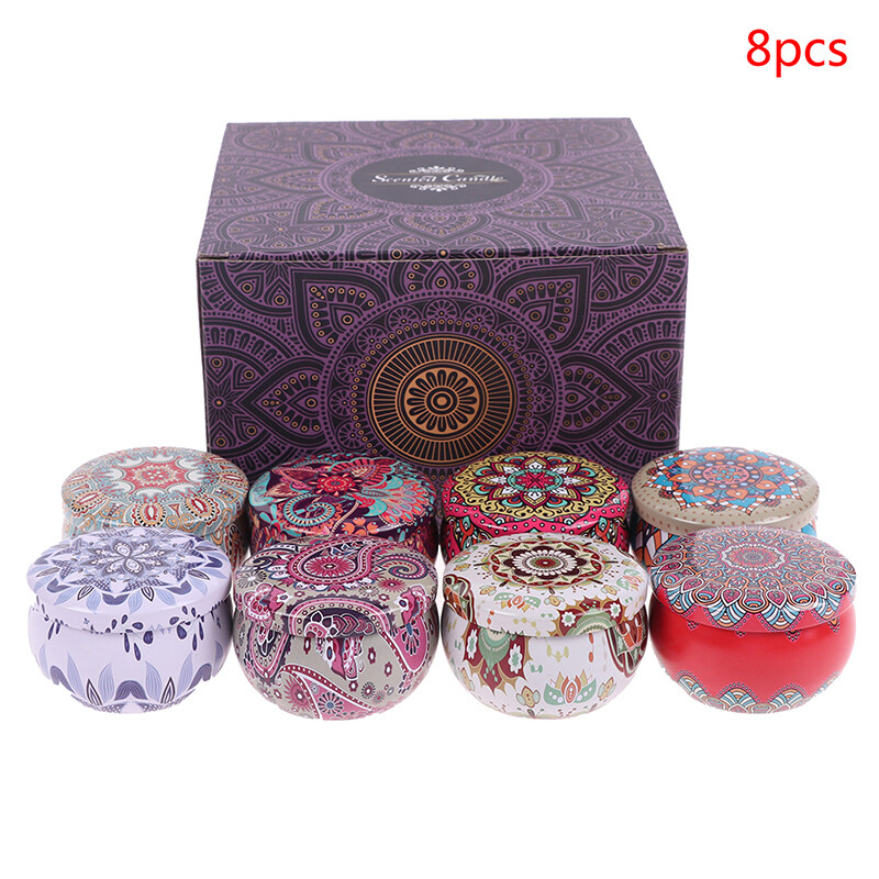 M&H 4/8pcs Fragrance Aromatherapy Scented Candle Natural Travel Tin Home Decor