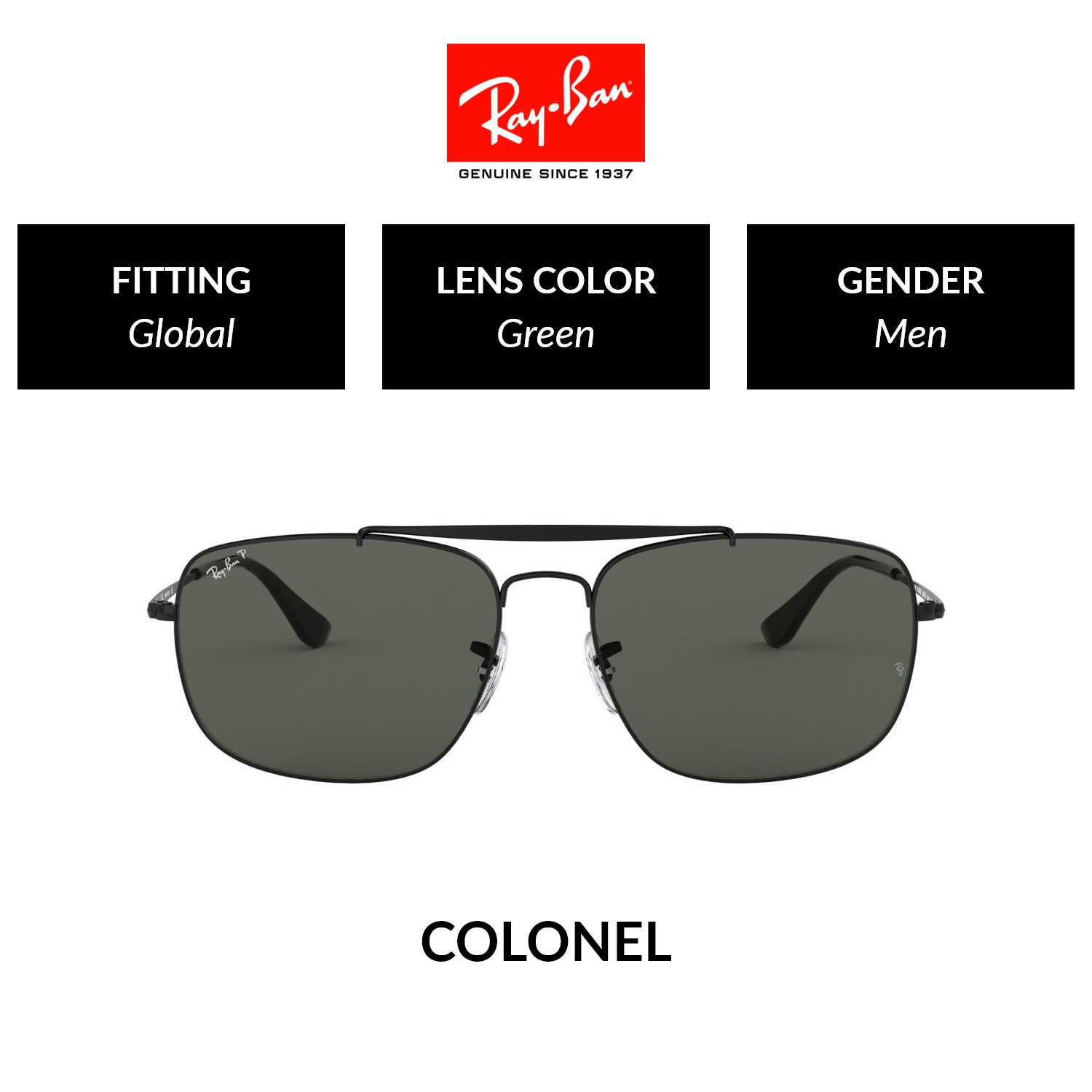 Ray-Ban THE COLONEL | RB3560 002/58 | Men Global Fitting | POLARIZED Sunglasses | Size 61mm
