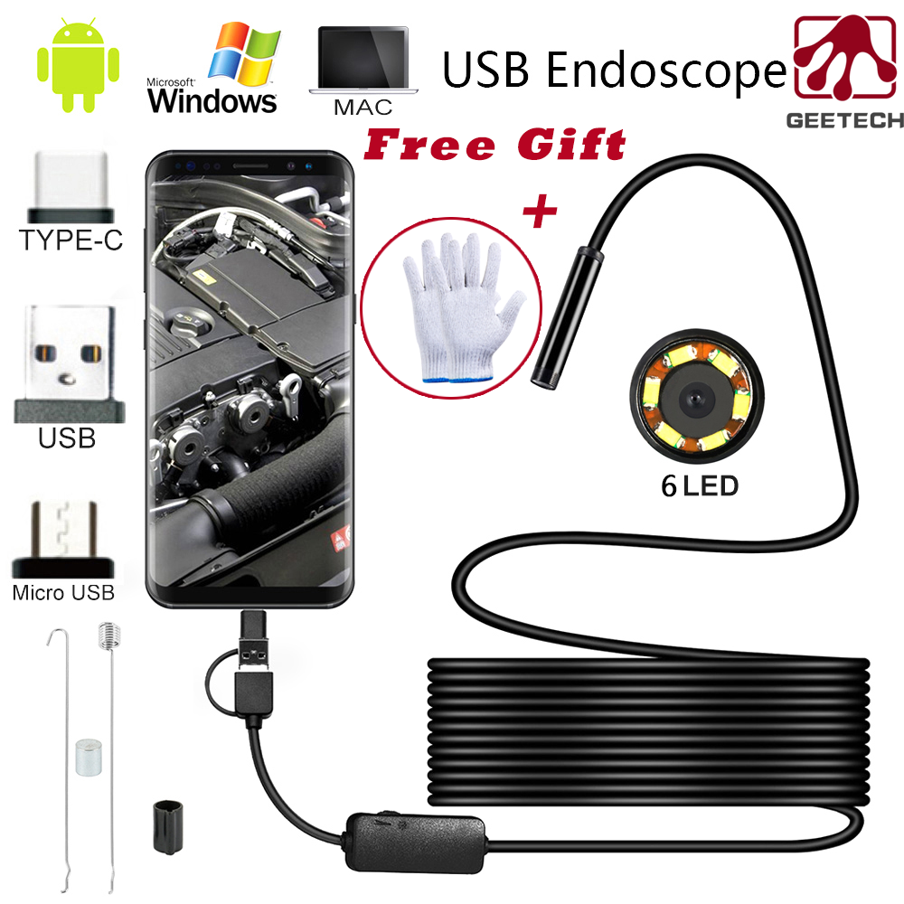 10M Endoscope Camera 1080P HD USB Endoscope with 6 LED 1/2/5M Cable Waterproof Inspection Borescope for Android PC Type c