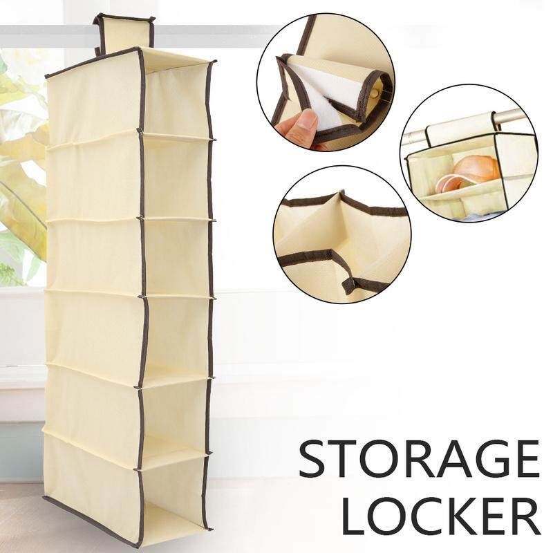 Storage Organiser 6 Section Hanging Storage Wardrobe Shoe Shelves Organiser Fabric Cloth Garment Hanging Box
