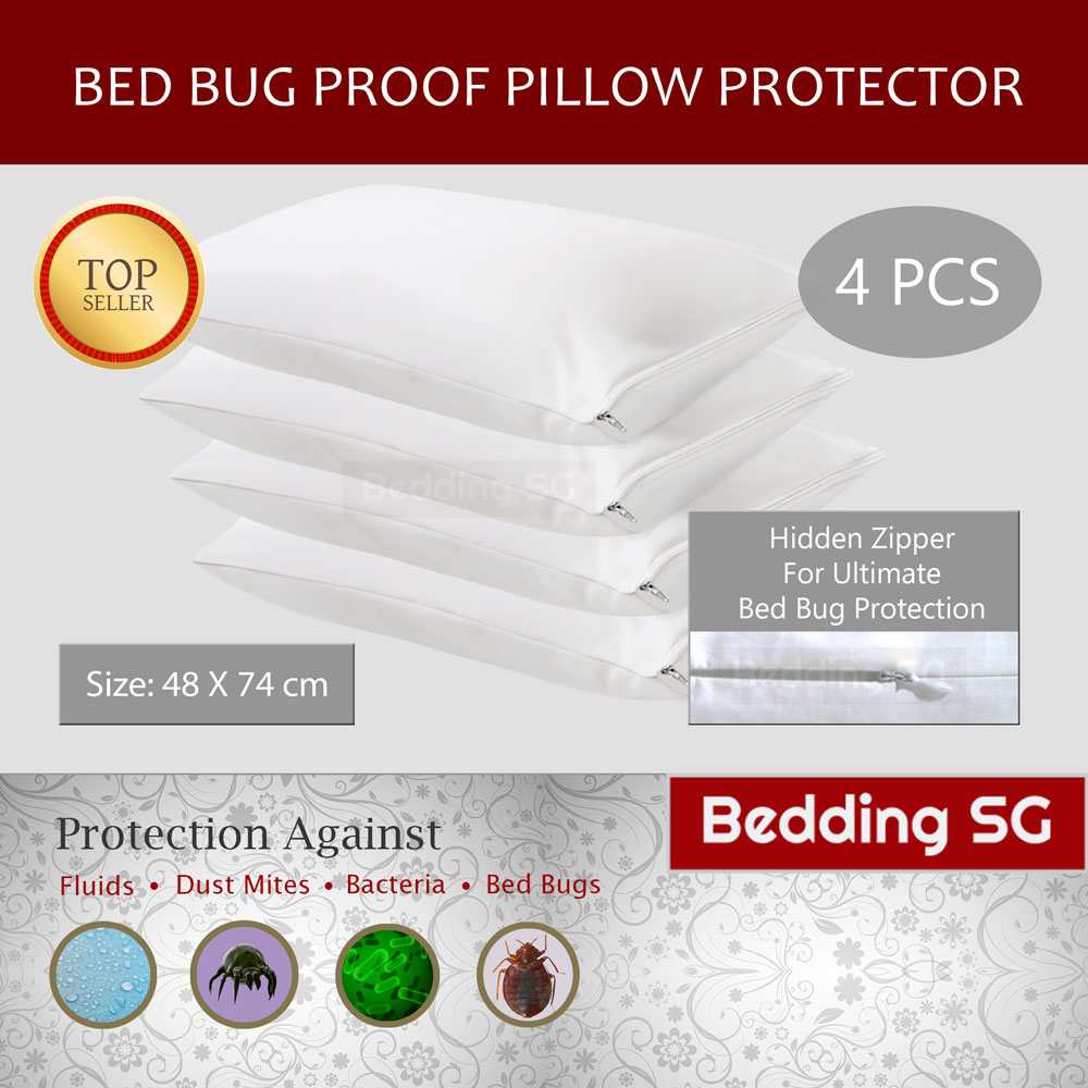 Bed Bug Pillow Protectors (Family Pack Of 4pcs) - The Ultimate Pillow Protectors For Your Pillows - Protect Your Family From Bed Bugs Dust Mite Sweats Perspiration Water Spills - 100% Waterproof Pillo