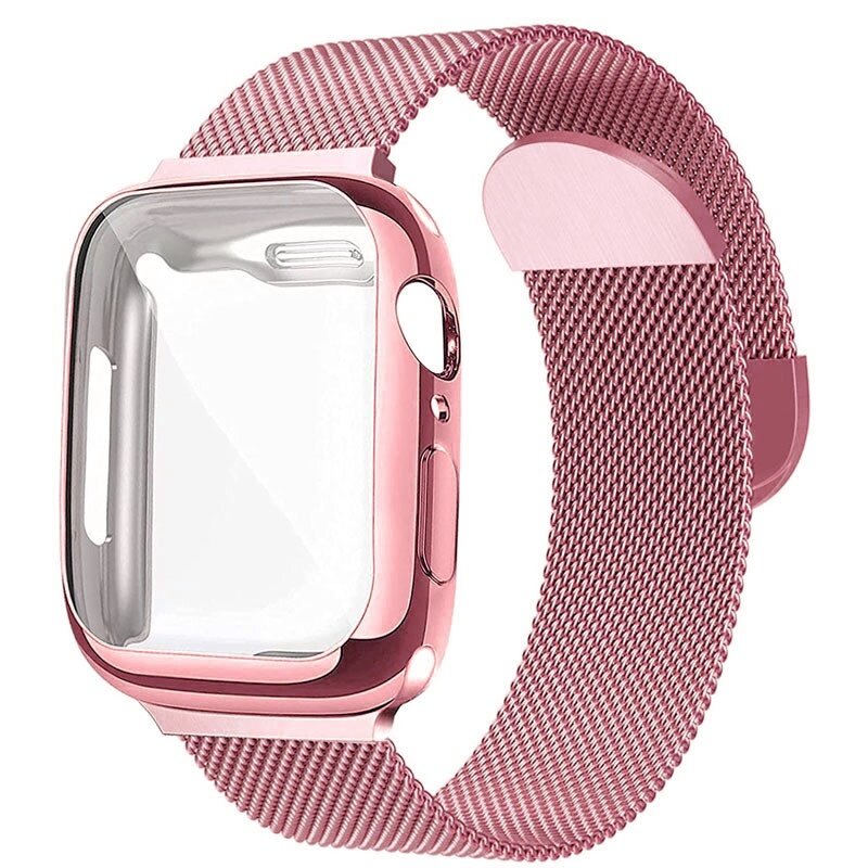 Magnetic Loop+Case for Apple Watch band 44mm 40mm i Watch Strap 41mm 45mm Metal Milanese bracelet apple watch Series SE 7 6 4 3 7 38mm 42mm