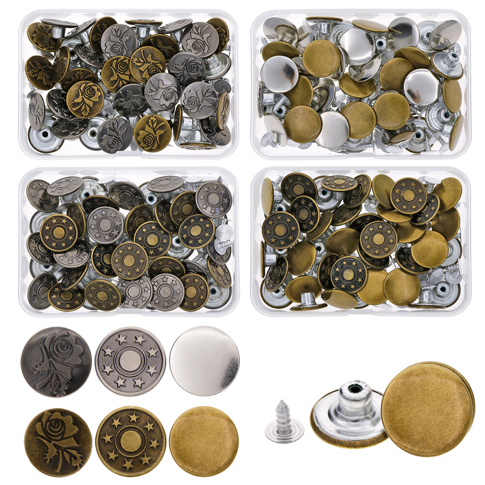 40 Sets Jeans Button Tack Buttons Metal  Gold Replacement Craft Working Kit for Sewing Crafts