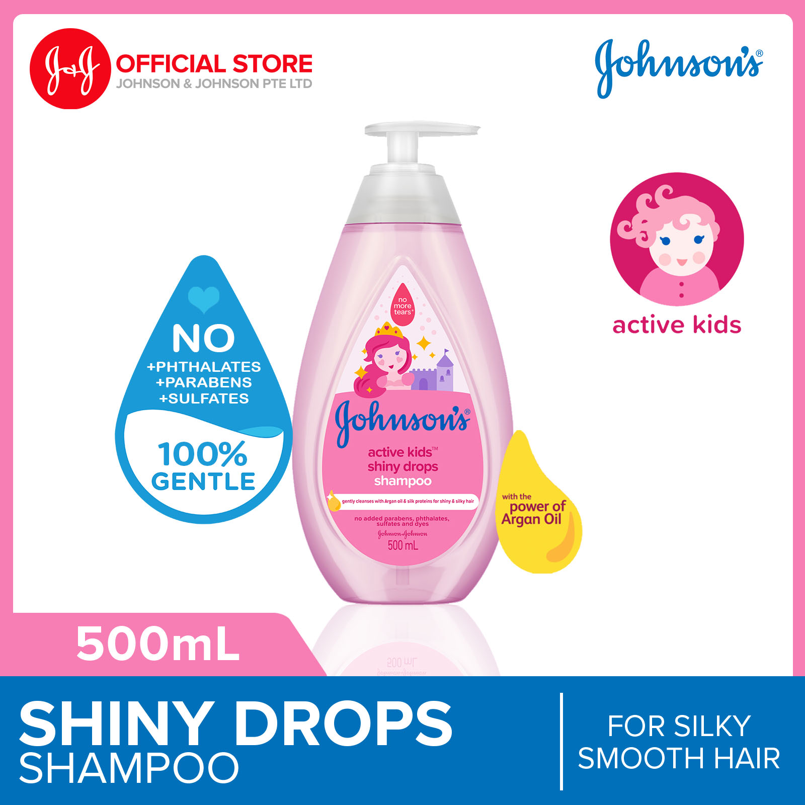 Johnson&#039;s Baby Active Kids Shiny Drops Shampoo With The Power Of Argan Oil 500ml