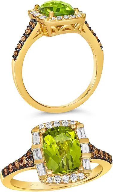 1/2 Carat Diamond and 2 Carat Cushion Cut Green Peridot Ring for Women in 14k Yellow Gold