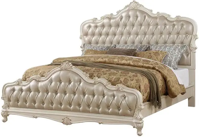 Chantelle Queen Bed in Rose Gold PU & Pearl White