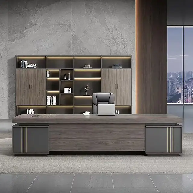 L-Shaped Wood Executive Office Desk, Computer Desk with File Drawers, Study Table Business Furniture Set for CEO Boss